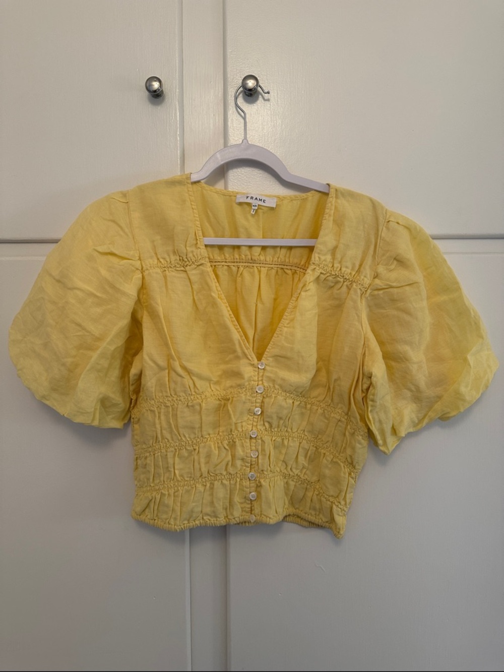 NEW Frame Butter Yellow Short Sleeve Button Blouse Top